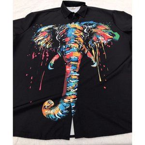 Mens Hawalili Button Down Casual Bowling Tiki Shirt Hawaiian 2XL Elephant Black